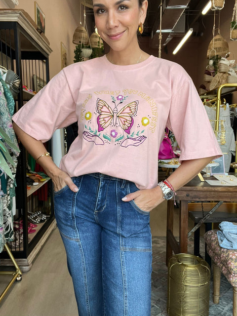 Polo (T-Shirt) Oversizedmariposa Pink By Dushi