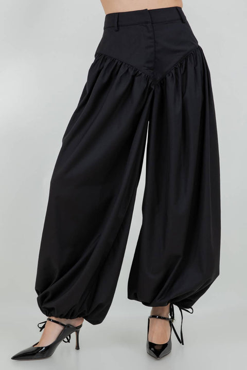 SOFT WOVEN ADJUSTABLE LEG OPENING GENIE PANTS: Black