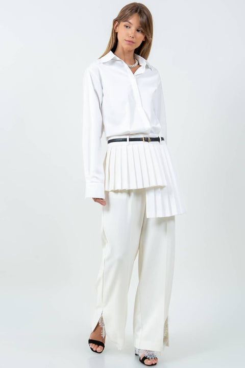 BEYOU ASYMMETRICAL PLEAT SHIRT : White