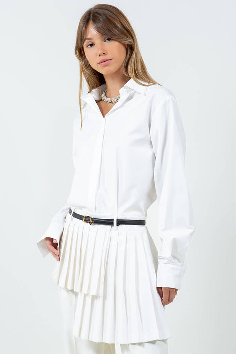 BEYOU ASYMMETRICAL PLEAT SHIRT : White