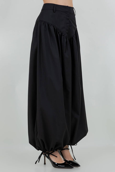 SOFT WOVEN ADJUSTABLE LEG OPENING GENIE PANTS: Black