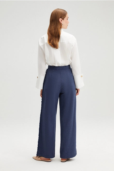 Fringed Linen Trousers By Touche Prive