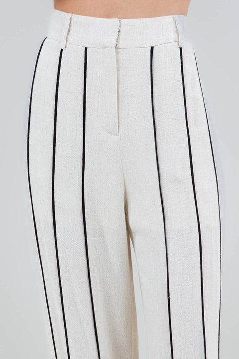 STRIPED TRIM PANTS - OATMEAL: Oatmeal