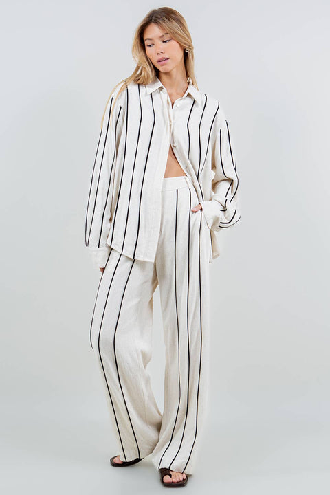 STRIPED TRIM PANTS - OATMEAL: Oatmeal