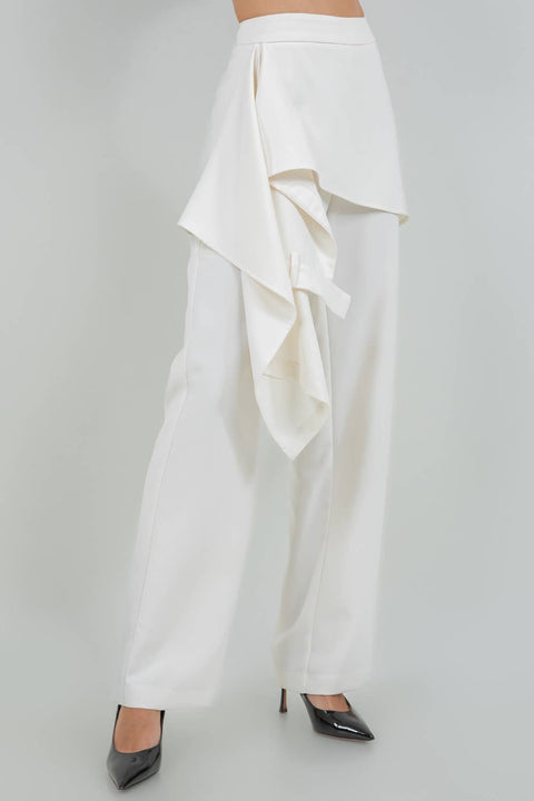DOUBLE LAYER FAUX SKIRT PANTS - ECRU: Ecru
