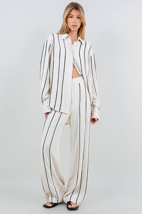 STRIPED TRIM PANTS - OATMEAL: Oatmeal