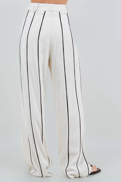 STRIPED TRIM PANTS - OATMEAL: Oatmeal