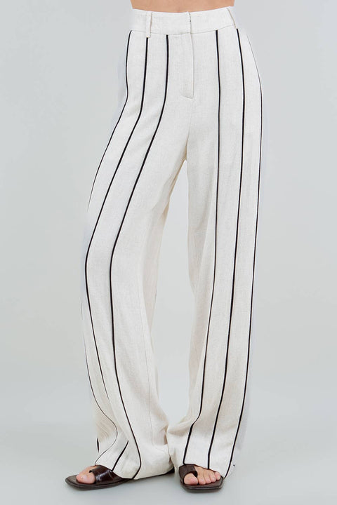 STRIPED TRIM PANTS - OATMEAL: Oatmeal