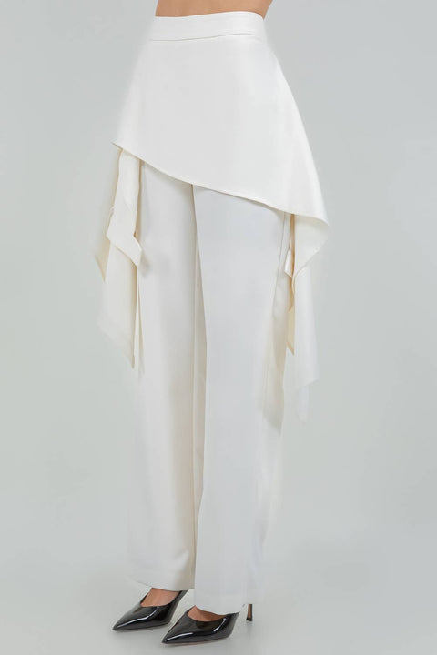 DOUBLE LAYER FAUX SKIRT PANTS - ECRU: Ecru