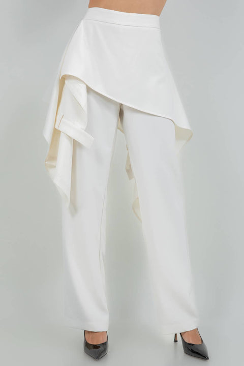 DOUBLE LAYER FAUX SKIRT PANTS - ECRU: Ecru