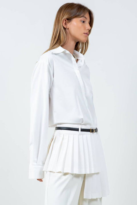 BEYOU ASYMMETRICAL PLEAT SHIRT : White