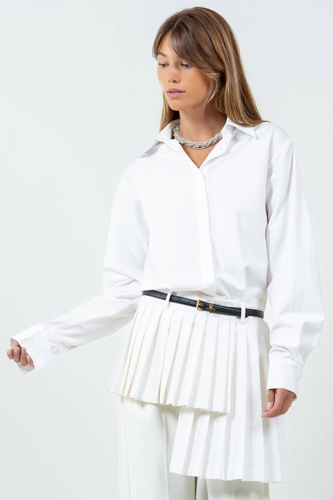 BEYOU ASYMMETRICAL PLEAT SHIRT : White