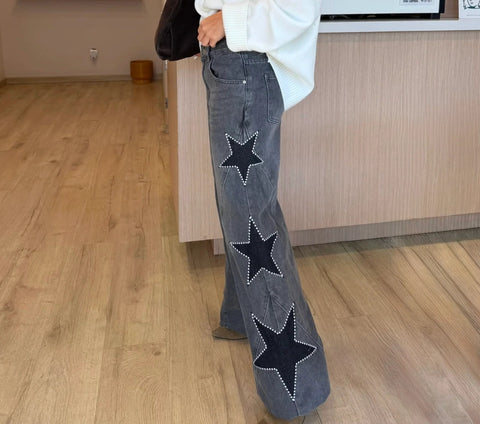 Star Printed Denim Black