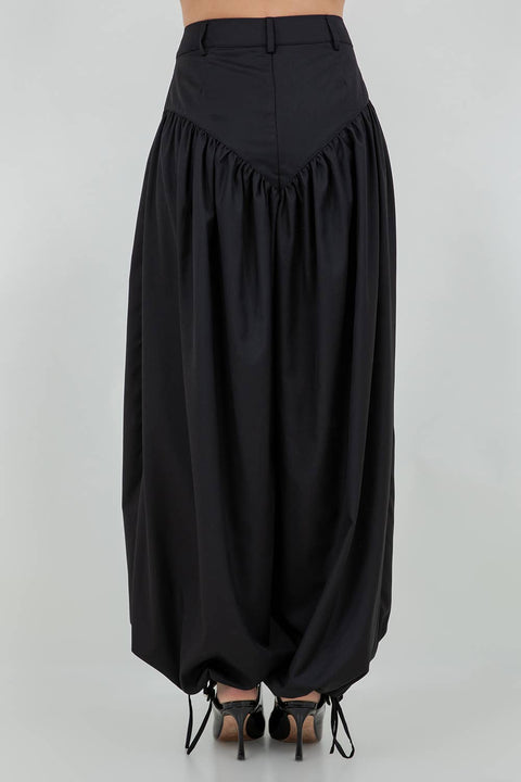 SOFT WOVEN ADJUSTABLE LEG OPENING GENIE PANTS: Black