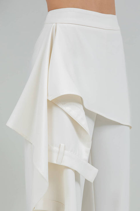 DOUBLE LAYER FAUX SKIRT PANTS - ECRU: Ecru