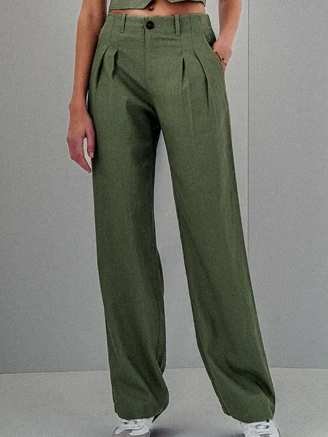 High Waisted Wide Fit Pleated Pants By Urban Daizy