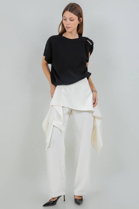 DOUBLE LAYER FAUX SKIRT PANTS - ECRU: Ecru