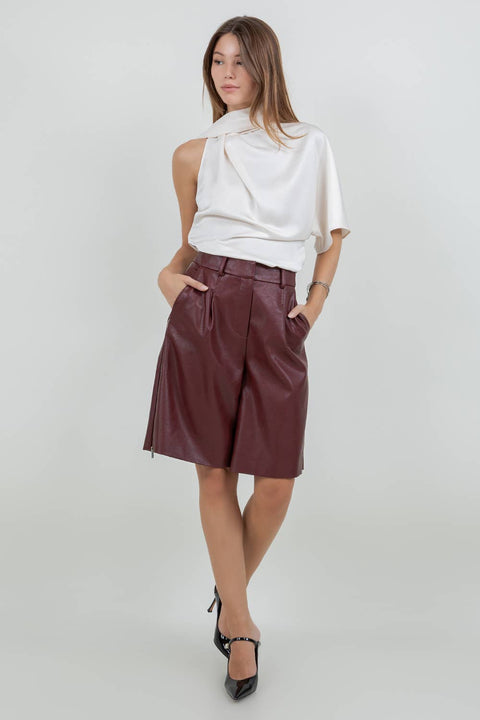 ONE SHOULDER ASYMMETRICAL TOP WITH SELF SCARF - CREAM: CREAM