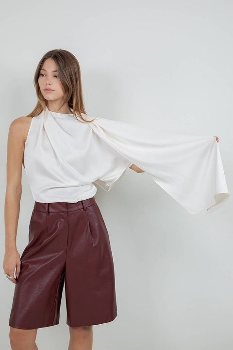 ONE SHOULDER ASYMMETRICAL TOP WITH SELF SCARF - CREAM: CREAM