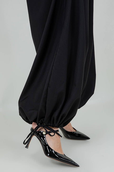 SOFT WOVEN ADJUSTABLE LEG OPENING GENIE PANTS: Black