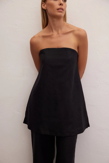 Essence Linen Strapless Top Black By Le Cle