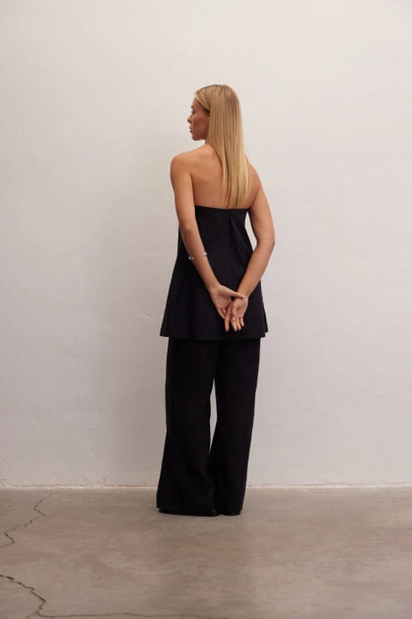 Essence Linen Strapless Top Black By Le Cle