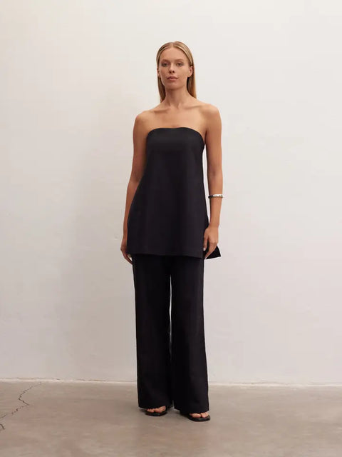 Essence Linen Strapless Top Black By Le Cle