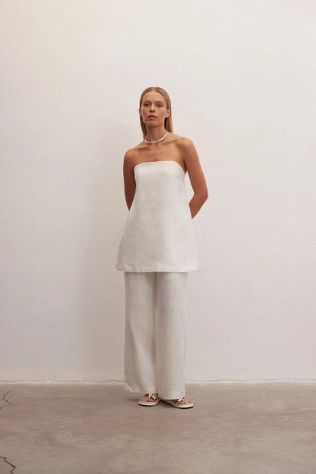 Essence Linen Strapless Top White By Le Cle