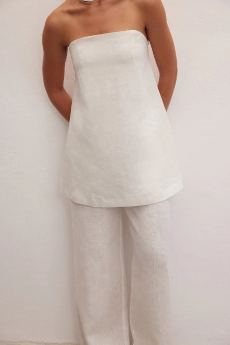 Essence Linen Strapless Top White By Le Cle