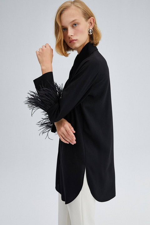 Touche Prive: Feather Detailed Crepe Shirt