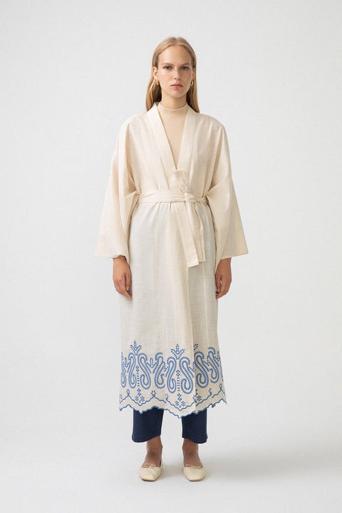 Touche Prive: Embroidered Linen Kimono