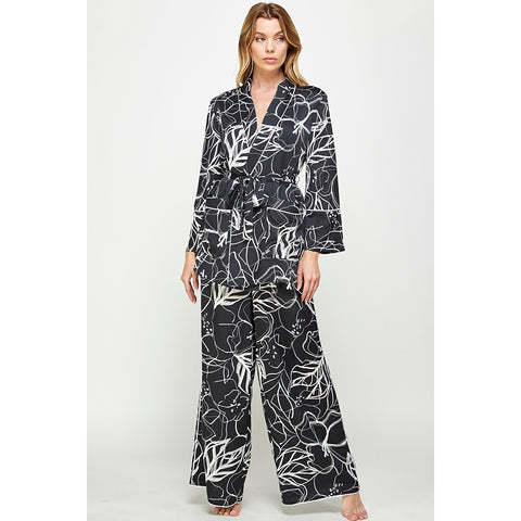 Abstract Floral Print Kimono Set By Luxy Usa